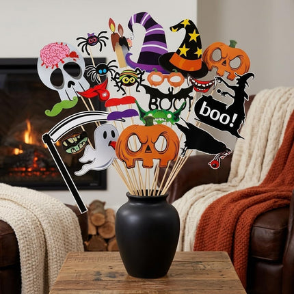 27-Piece Halloween Photo Booth Props, Spooky Party Decorations & Costume Accessories