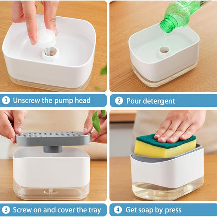 Dish Soap Pump Dispenser 12oz – Includes Sponge Holder for Kitchen Use