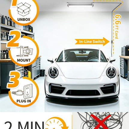 40W LED Shop Lights 2 Pack, 5400LM 6000K Garage Lights with 6.6FT Cord & Switch