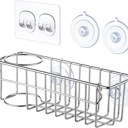 3-in-1 Kitchen Sink Sponge Holder – Suction & Wall-Mount, Stainless Steel