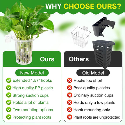 2 Pack Large Aquarium Plant Holder, Clear PP Planter with Hooks and Suction Cups