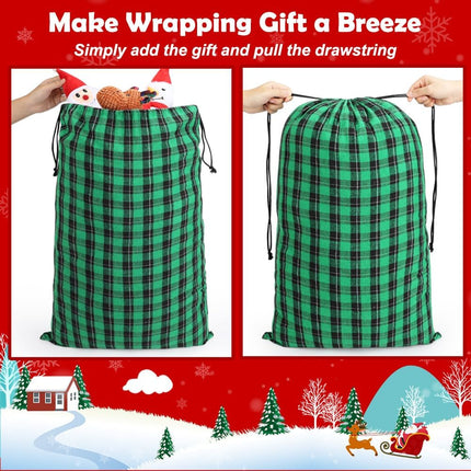 2PCS Large Cotton Santa Bags 27.5x19 Inch Drawstring Christmas Gift Bags