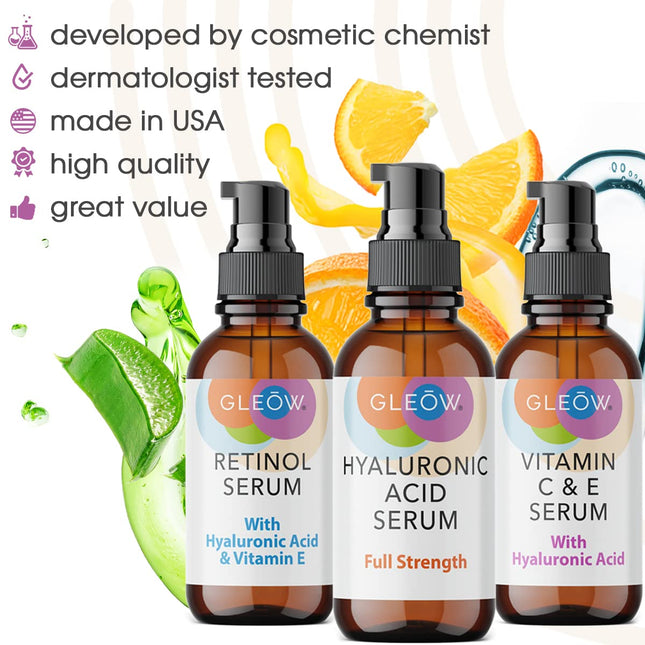 Retinol & Vitamin C Face Serum Set – Hyaluronic Acid, Glow & Hydration, 3x1oz