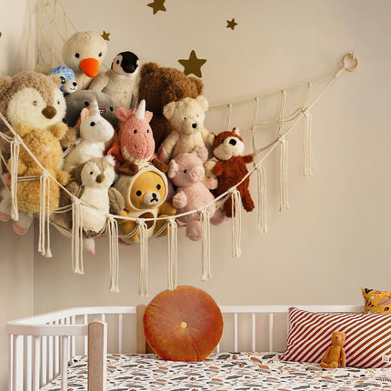 Kids Toy Storage Hammock – Wall-Mounted Plush Animal Holder