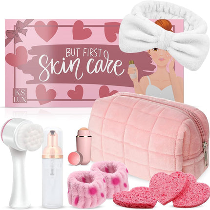 Pink Skincare Tools Set for Teens, Facial Cleansing Accessories & Face Washing Kit