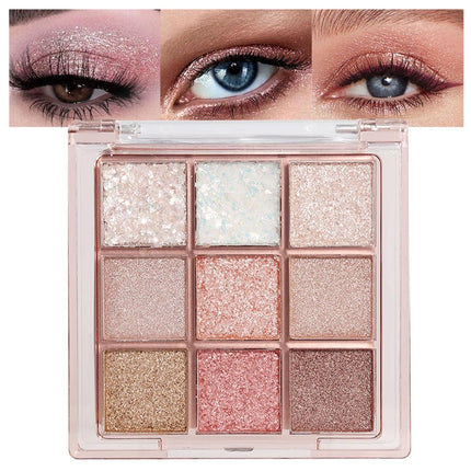 9 Color Sparkle Eyeshadow Palette Shimmer Neutral Waterproof Makeup Kit