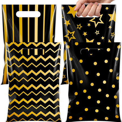 100-Piece Black & Gold Goodie Bags – Handles for Birthday, Wedding & Party