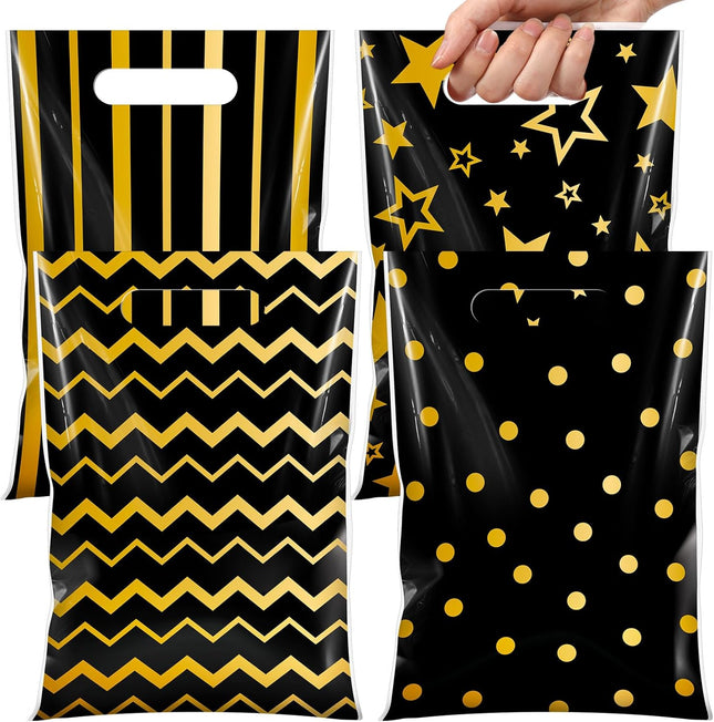 100-Piece Black & Gold Goodie Bags – Handles for Birthday, Wedding & Party