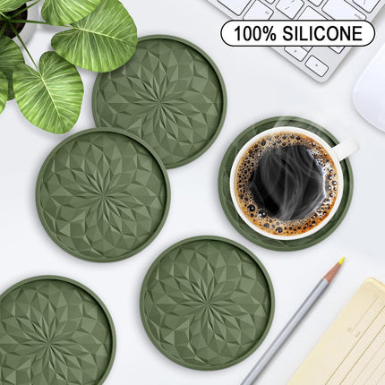 6 Pack Silicone Coasters with Holder, Thick Non-Slip Cup Mats for Hot Cold Drinks