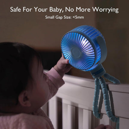8000mAh Portable Stroller Fan USB Rechargeable 4 Speed Cooling Fan with LED Light, Black, Blue, Forest Green, Pink & Purple