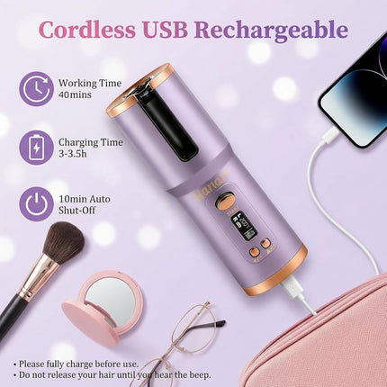 Cordless Automatic Curling Iron 6500mAh Battery Ceramic Hair Curler