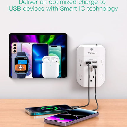 5-Outlet Wall Surge Protector with 4 USB Ports (2 USB-C) & Night Light