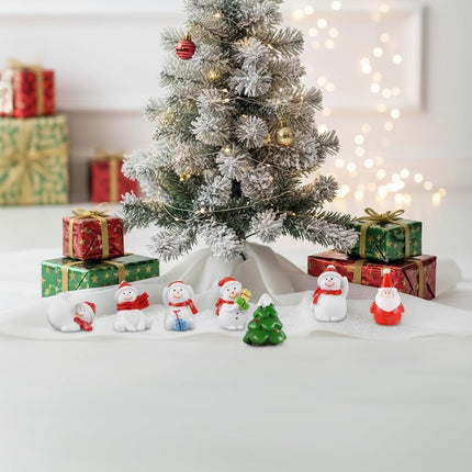 9PCS Mini Christmas Figurines – Snowman, Santa & Tree Resin Miniatures