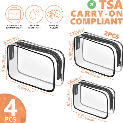 Clear Makeup Bag, TSA-Approved Travel Cosmetic Pouch with Zipper, PVC Organizer