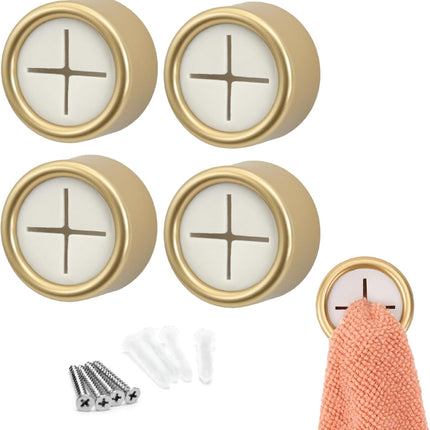 4-Pack Round Adhesive Towel Hooks – Brushed Gold for Kitchen & Bathroom