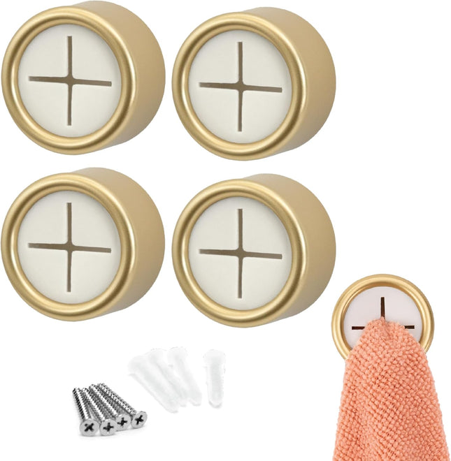 4-Pack Round Adhesive Towel Hooks – Brushed Gold for Kitchen & Bathroom