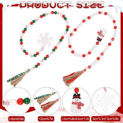 2 PCS Christmas Wooden Bead Garland – Red Green Beads with Snowman Tags
