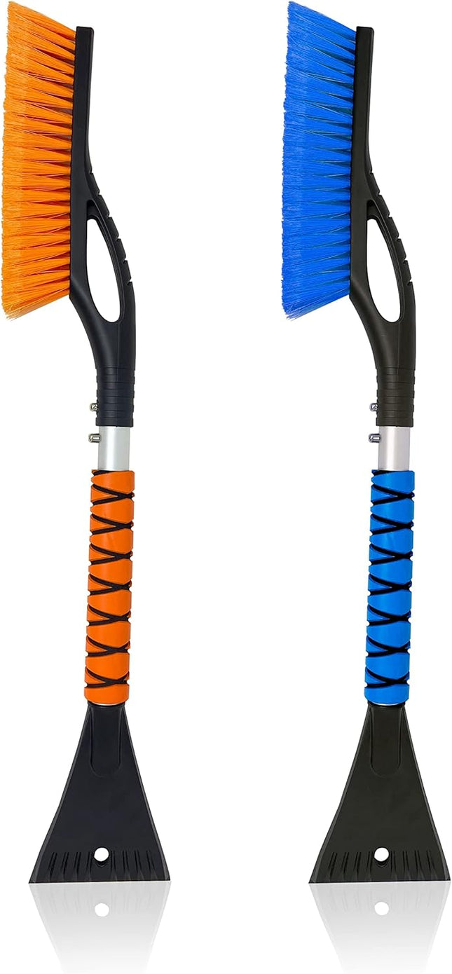 27" Car Snow Brush & Ice Scrapers (2 Pack), Scratch-Free Bristle, Aluminium Body