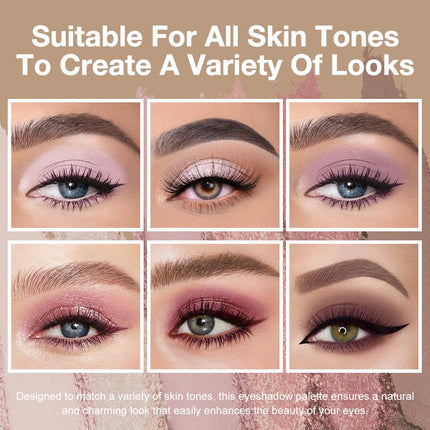6 Color Rose Pink Eyeshadow Palette, Mauve Plum Matte Shimmer, Highly Pigmented