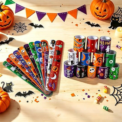 Halloween Slap Bracelets Bulk, Snap Bracelets for Kids, Goodie Bag & Party Favors
