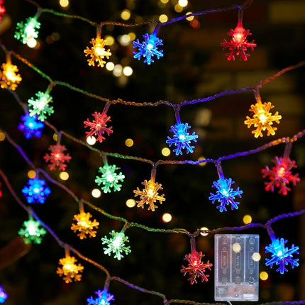 40 LED Snowflake String Lights – 20ft Battery Operated Christmas Decor