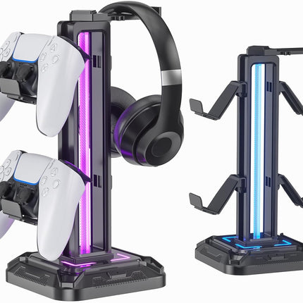 RGB Headset Stand with 9 Light Modes and Controller Holder for Gaming