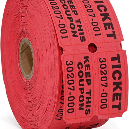 Red Raffle Tickets 1000 Pairs Double Roll 50/50 Numbered Tickets for Events and Prizes