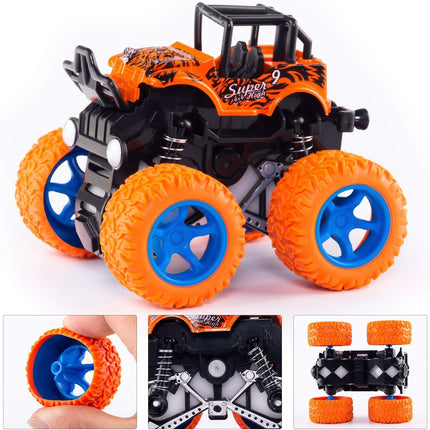 Monster Truck Toys 4 Pack Push Go Stunt Cars Friction Powered Kids Ages 3-8