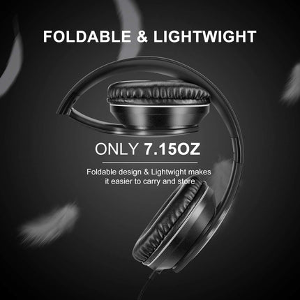 Over Ear Wired Stereo Bass Headphones with Mic Foldable Space Black 1.45M