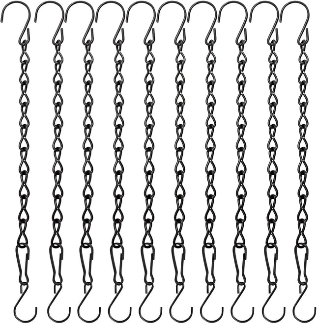 10 Pack 9.5-Inch Black Hanging Chains with S-Hooks for Planters, Bird Feeders and Decor