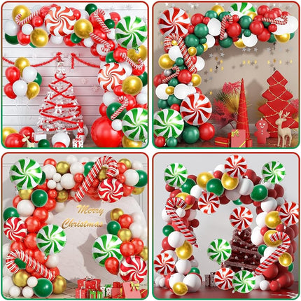 126-Pcs Christmas Balloon Garland Arch Kit Red, Green & White with Gingerbread Theme