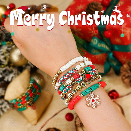 Christmas Beads for Bracelets Clay Bead Kit with Golden Beads & Holiday Charms for Crafts