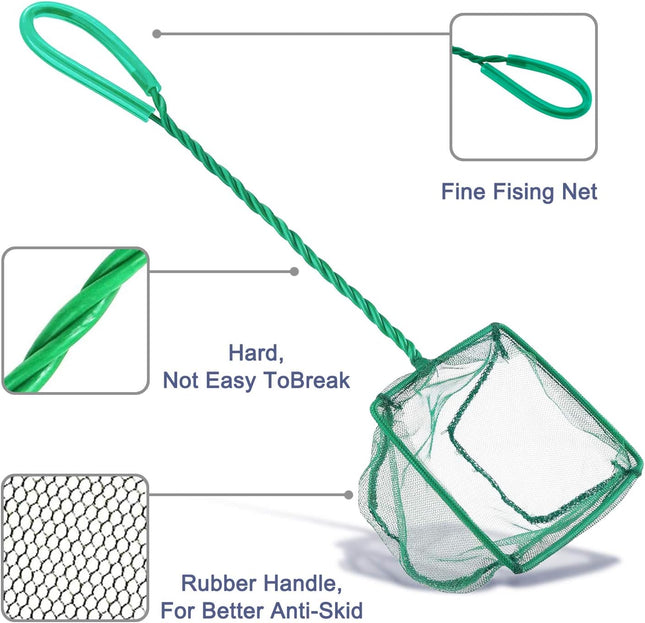 4-Inch Aquarium Fish Net, Small Mesh Fish Catch Net with Plastic Handle, Green