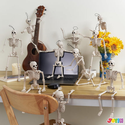 5-Piece 16in Posable Halloween Skeletons, Hanging Graveyard & Haunted House Decor