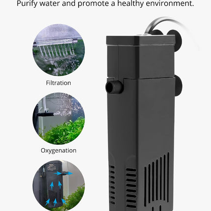 40 GPH Internal Aquarium Filter for Fish Tanks up to 5 Gallons, Dual Outlet