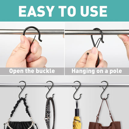12-Piece S Hooks – 3.5" Heavy Duty Metal with Safety Buckle, Multipurpose