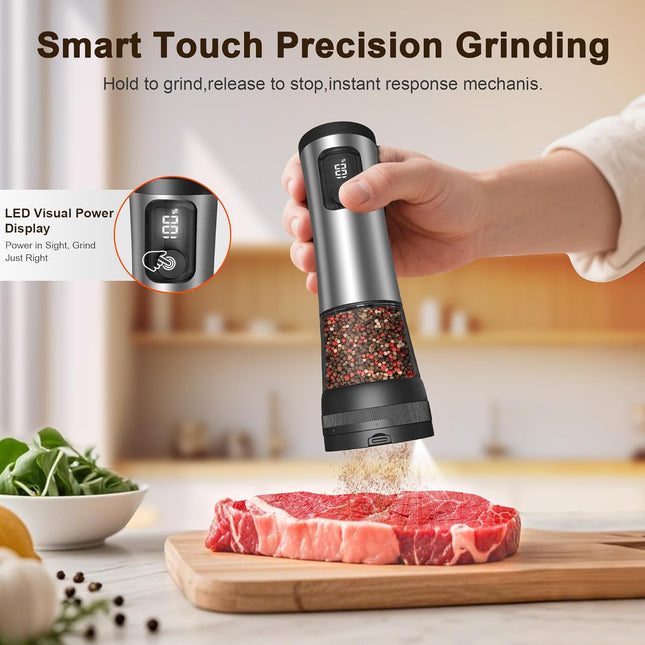 2-Speed Electric Salt & Pepper Grinder Set with LED & USB Charging Base