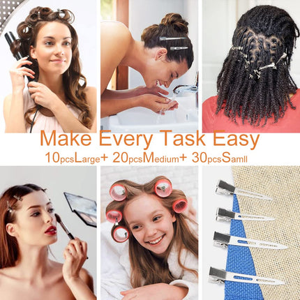 60PCS Metal Duckbill Hair Clips, Silver Alligator Styling Clips Sectioning, Thick Hair & Salon Use