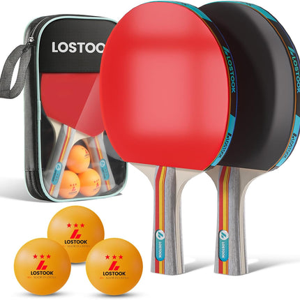Lostook Table Tennis Paddles Set with 3-Star Balls & Oxford Carry Case, 2 Rackets