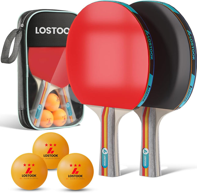 Lostook Table Tennis Paddles Set with 3-Star Balls & Oxford Carry Case, 2 Rackets