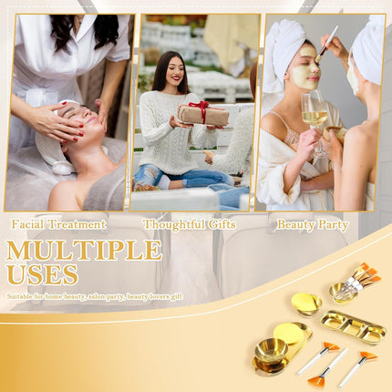3 Pcs Esthetician Supplies – Gold Mixing Bowls, Serving Trays, Brushes & Facial Sponges