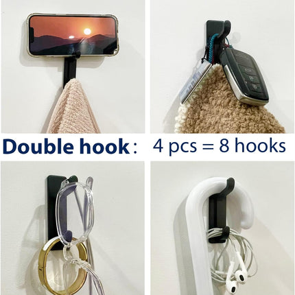 4 Pack Black Adhesive Wall Hooks for Coats Towels and Door Hanging