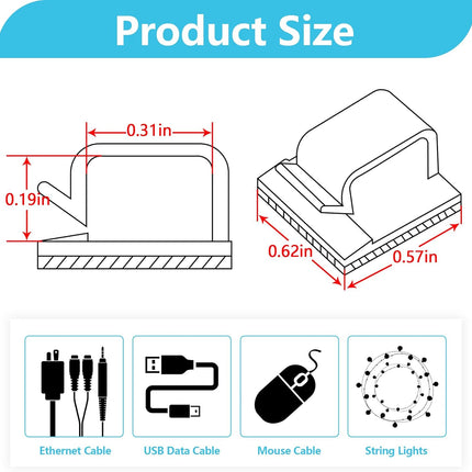 100 Pack Clear Cable Clips Self Adhesive Cord Holder for Wire Management