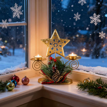 Christmas Table Candle Holders – Berries, Pine Cones & Leaves Holiday Decor