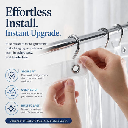 Crystal Clear Shower Curtain Liner 72x72 PEVA Waterproof, 3 Magnets, Rustproof Grommets