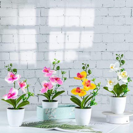 4-Pack Mini Artificial Orchid Flowers – Potted Fake Orchids with Vase, Multi-Color