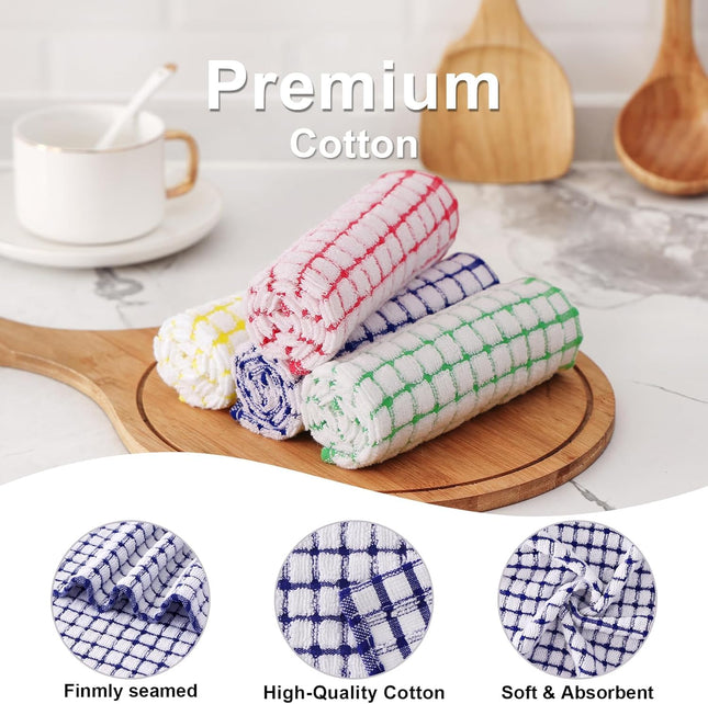 8 Pack Cotton Terry Kitchen Dish Cloths 12x12 Inch Soft Absorbent Rags