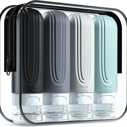 4 Pack TSA Approved Travel Bottles – 3oz Silicone Leak Proof Toiletry Containers