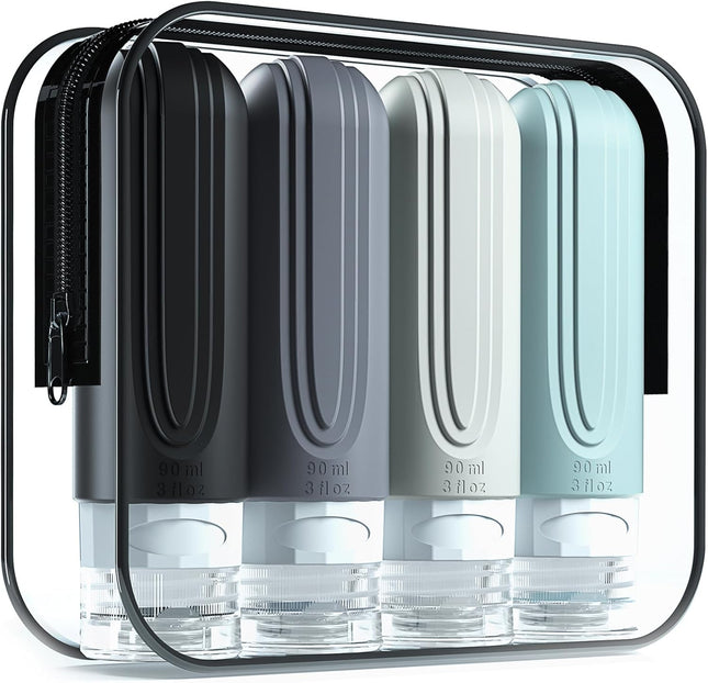 4 Pack TSA Approved Travel Bottles – 3oz Silicone Leak Proof Toiletry Containers