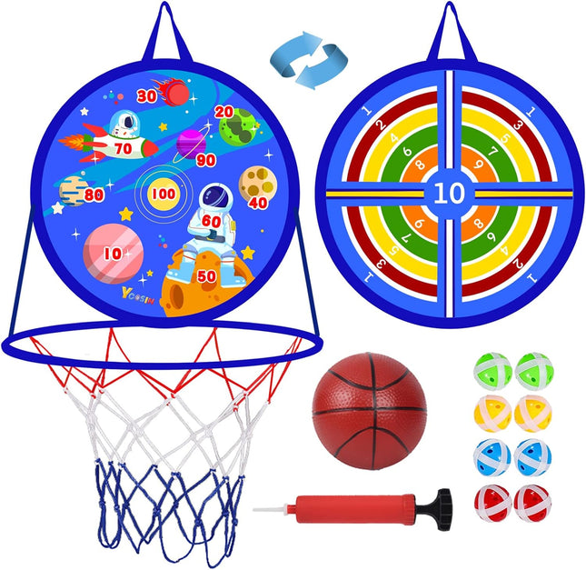 2-in-1 Basketball Hoop & Dart Board – 14" for Kids, Fun Outdoor Play for Ages 3-10